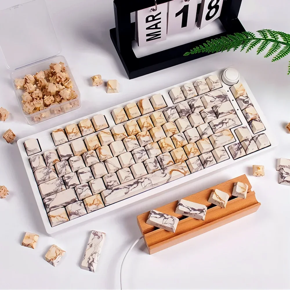 Creative Cherry Keycaps PBT Marble Side Engraved Translucent 131 Keys Suitable for 60/84/98/108 Mechanical Keyboards