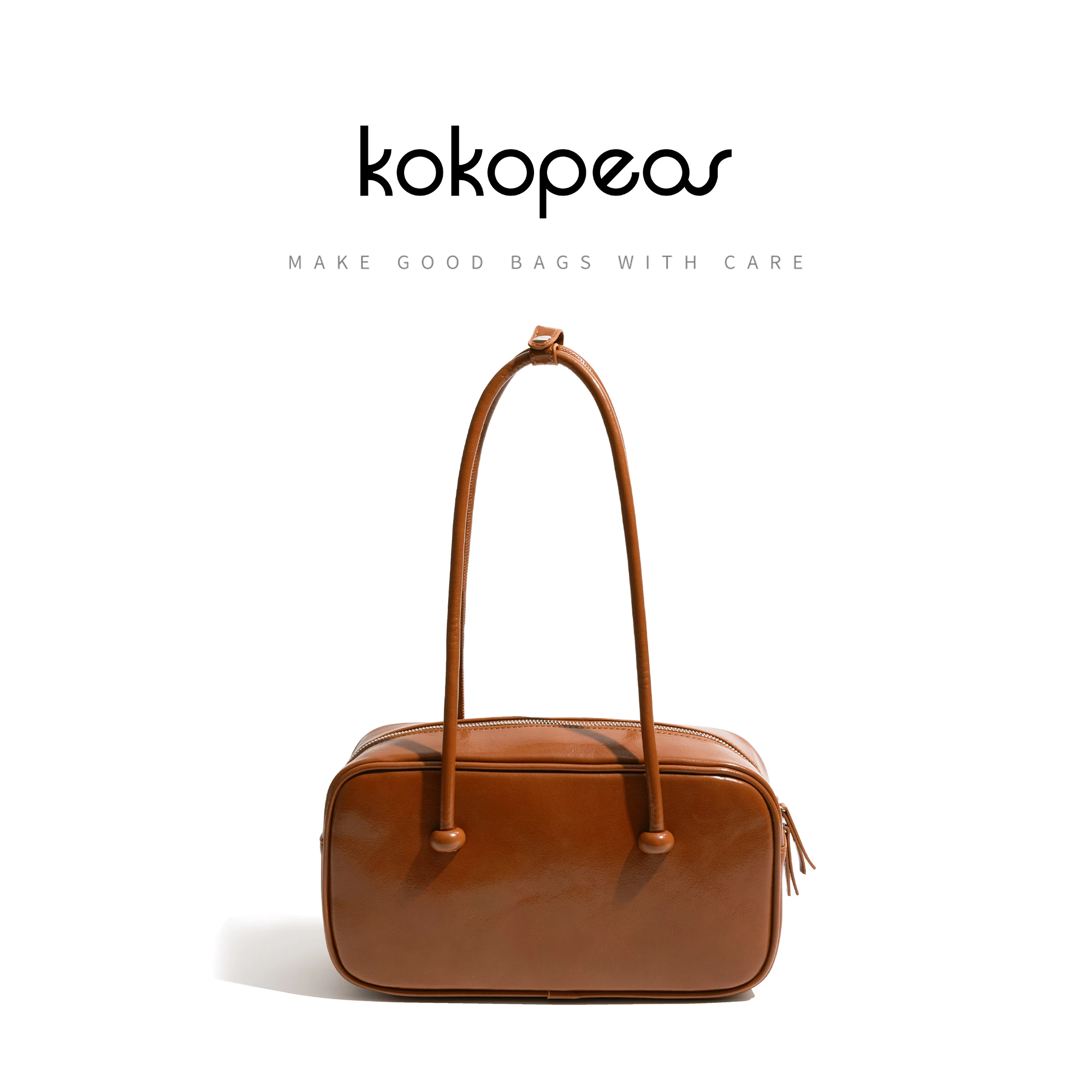 KOKOPEAS PU Leather Bowling Fashion Woman Shoulder Bag Bohemian Vintage Luxury Design Underarm Phone Purse Solid Suede Bag