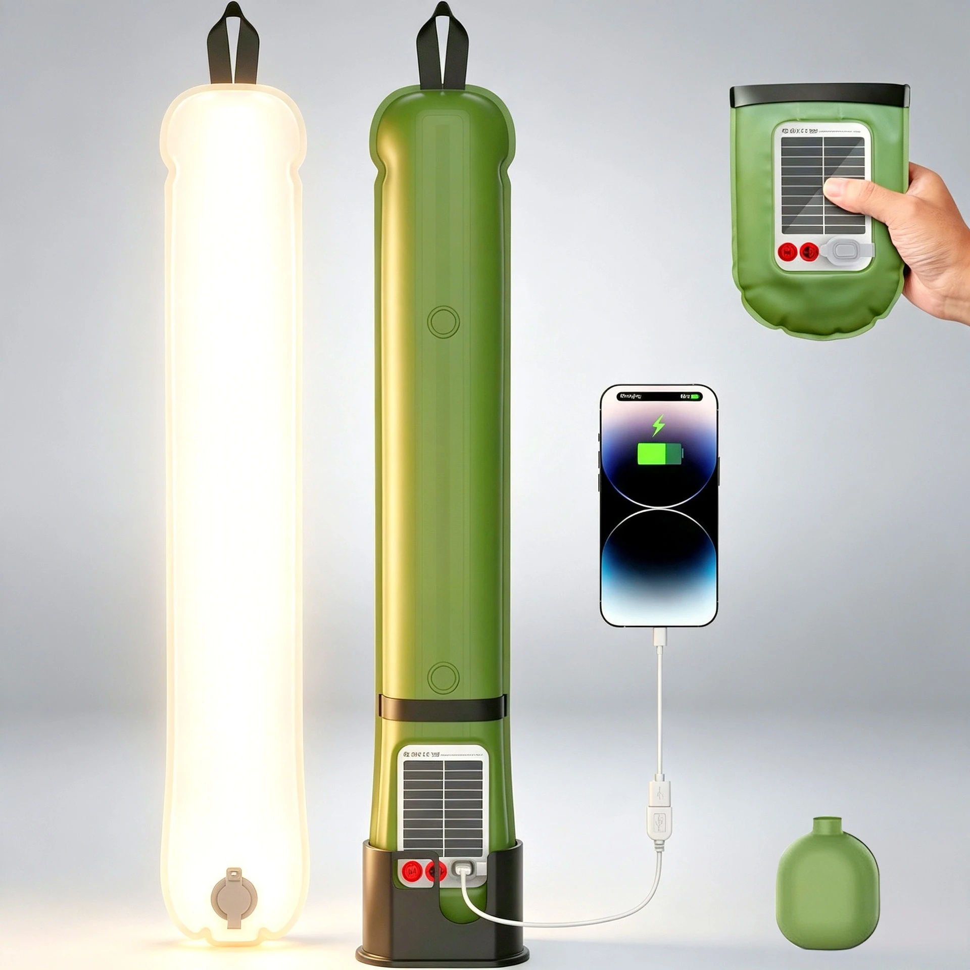 Outdoor New Air Column Light Solar Inflatable Light, Folding Waterproof Magnetic Camping Light