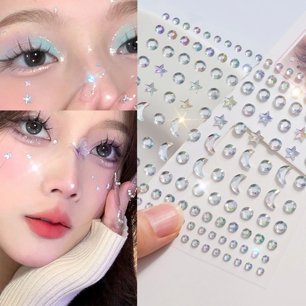 

1 шт.-5D Shimmer Aurora круглые/звезды/луна Алмазные татуировки для лица наклейки смешанные блестящие кристаллы наклейка для лица DIY вечерние слайдер для макияжа