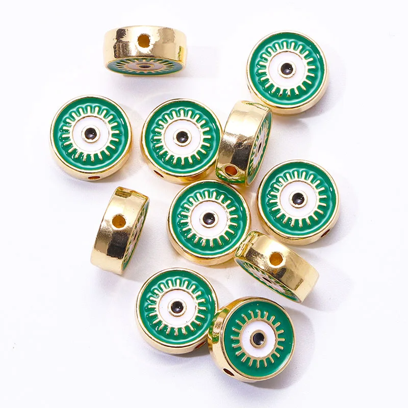 6Pcs/Lots 12*12mm Mixed Alloy Enamel Oil Dripping Round Beads Cut DIY Greek Evil Devil Eye Bracelets Charms For Jewellery Making