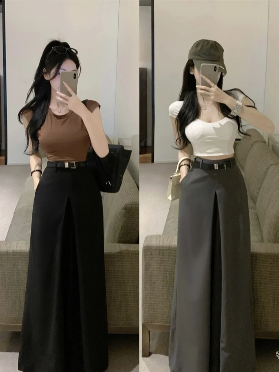 Long Loose High Waisted Casual Pants For Women Summer 2024 New Korean Version Wide Leg Suit Pants