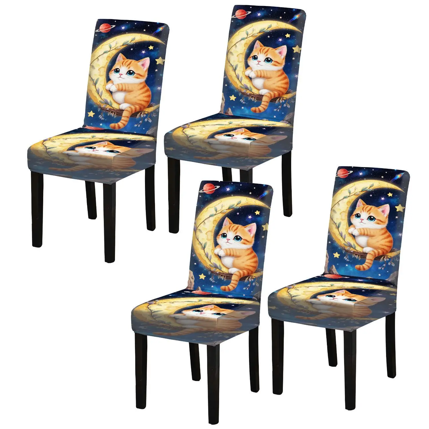 Elastic printed dining chair cover, removable and washable wear-resistant chair cover, healing cute animal pattern