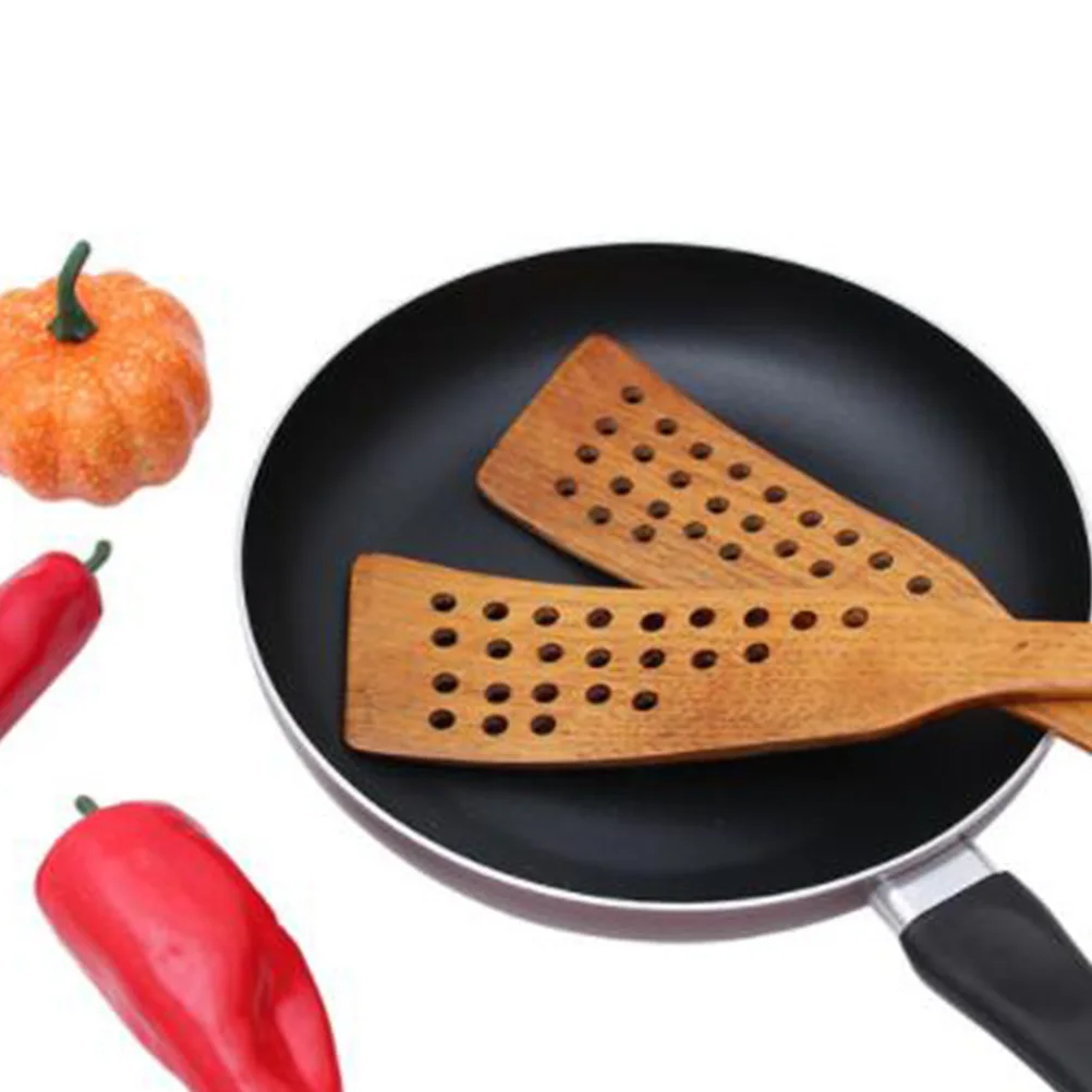 

3Pcs Wooden Spade Kitchen Tool 24 Hole Filter Wooden Cookware Heat Resistant for Catering Home Use Wood Spade for Kitchen