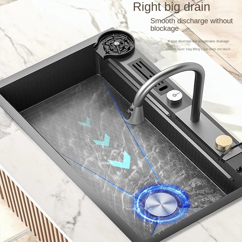 Display digitale tecnologia a nido d'ape fattoria Raindance cascata lavello da cucina con rondella a tazza lavello da cucina Stainle