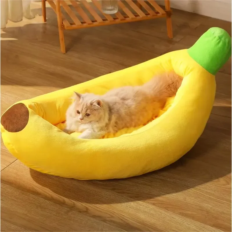 Solid Pattern Banana Semi Enclosed Dog House Cat Bed Warm Washable Pet Bed Pet Accessories