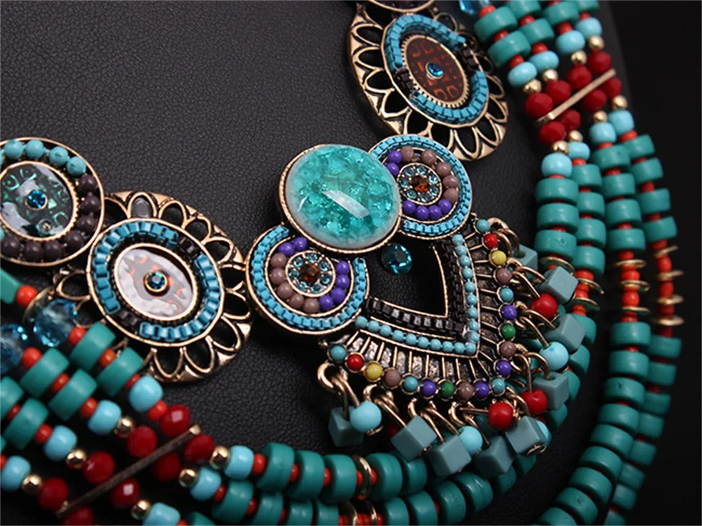 Charm Ethnic Multi-layer Colors Beads Gem Handmade Bohemia Design Necklace for Woman Female Jewelry Exaggerated Accessories