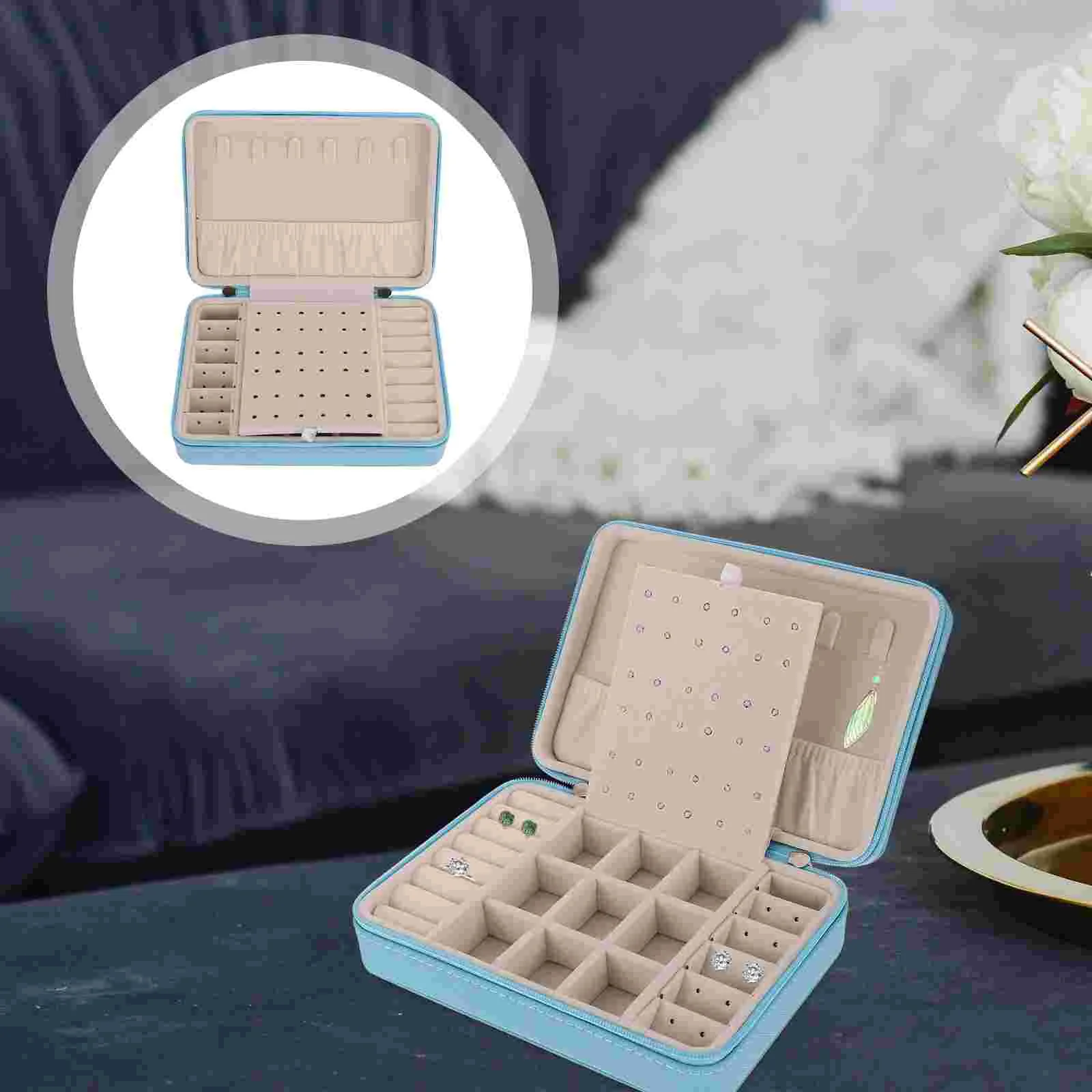 Zipper Jewelry Box Boxes Travel Case Storage Organizer Organizers Portable Pu Ring
