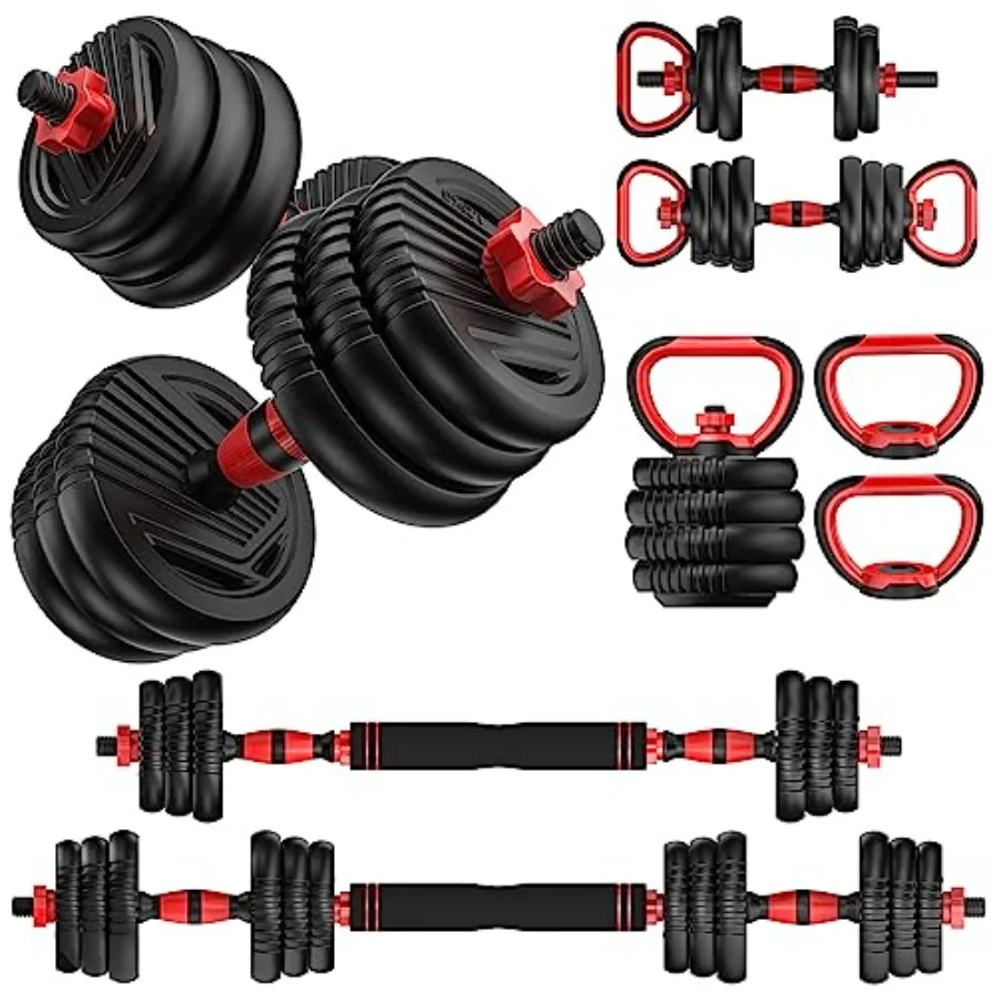 Adjustable Dumbbell Set 20LBS/35LBS/55LB/70LBS/90lbs Free Weights Dumbbells, 4 in 1 Weight Set, Dumbbell, Barbell, Kettlebell,