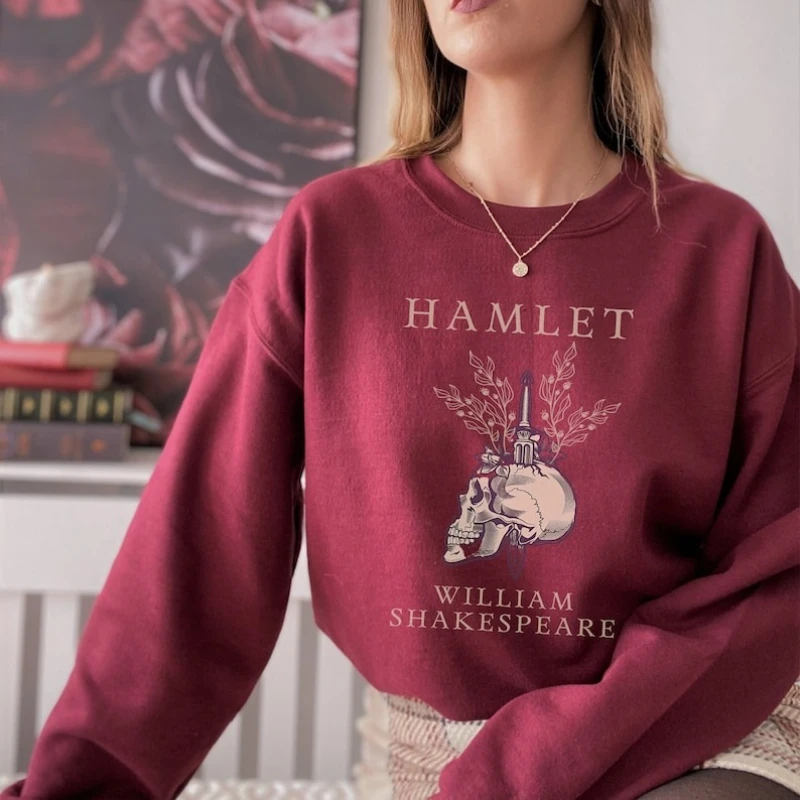 シェイクスピア ハムレット ブックイッシュ 冬 長袖スウェットシャツ スカル コテージコア ダークアカデミア ゴブリンコア 冬服 女性用パーカー