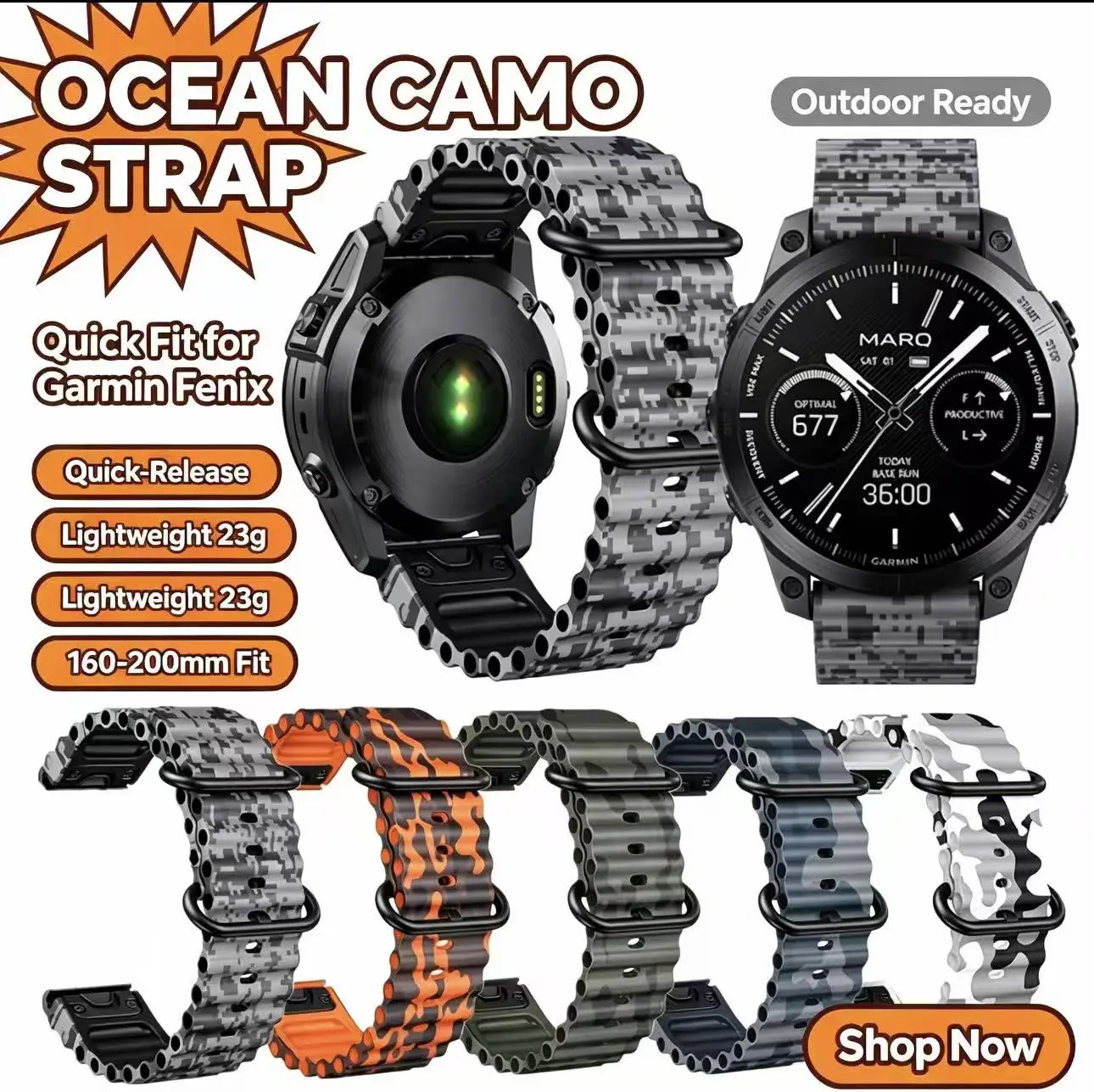22mm 26mm Camo Silicone Quick Fit Watch Band Outdoor Replacement Strap For Garmin Fenix 5 6 7 8 Tactix  Instinct Smart Watch