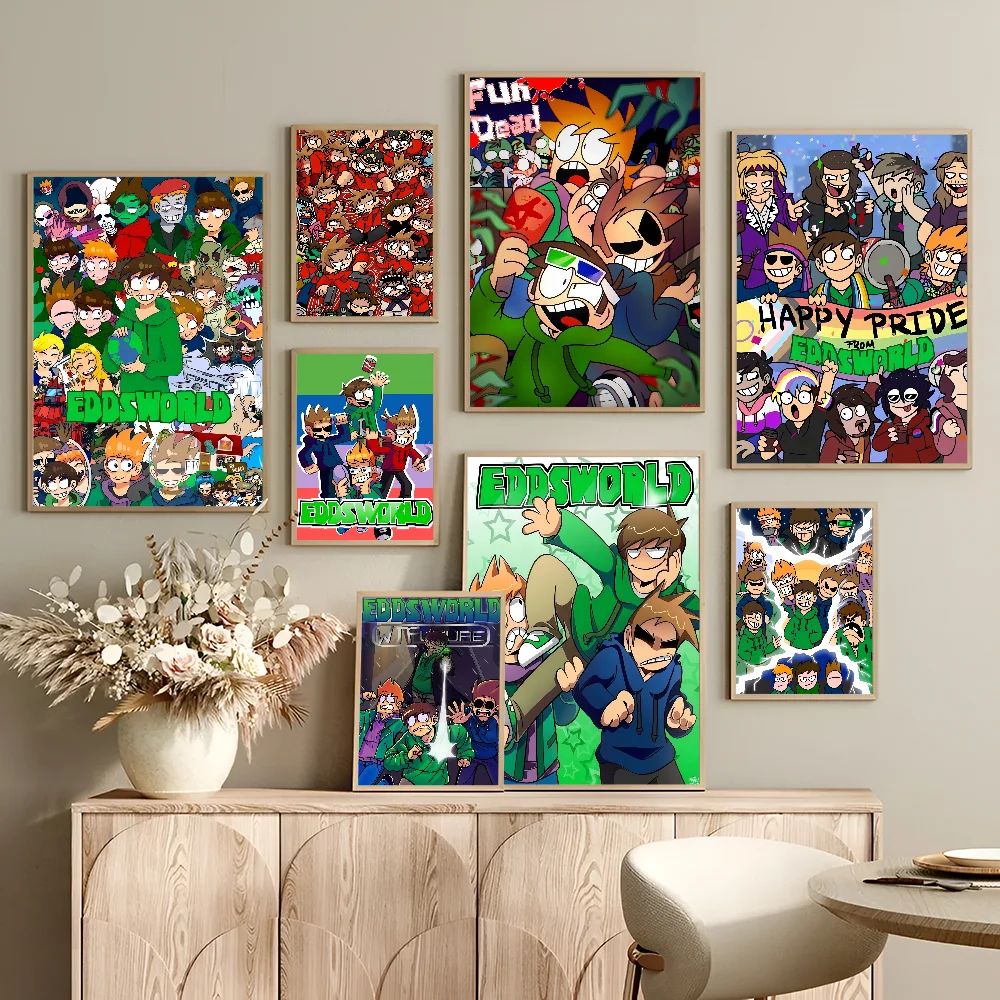 Cartoon Cute Eddsworld Whitepaper Poster Fancy Wall Sticker For Living Room Bar Decoration Aesthetic Art Wall Painting