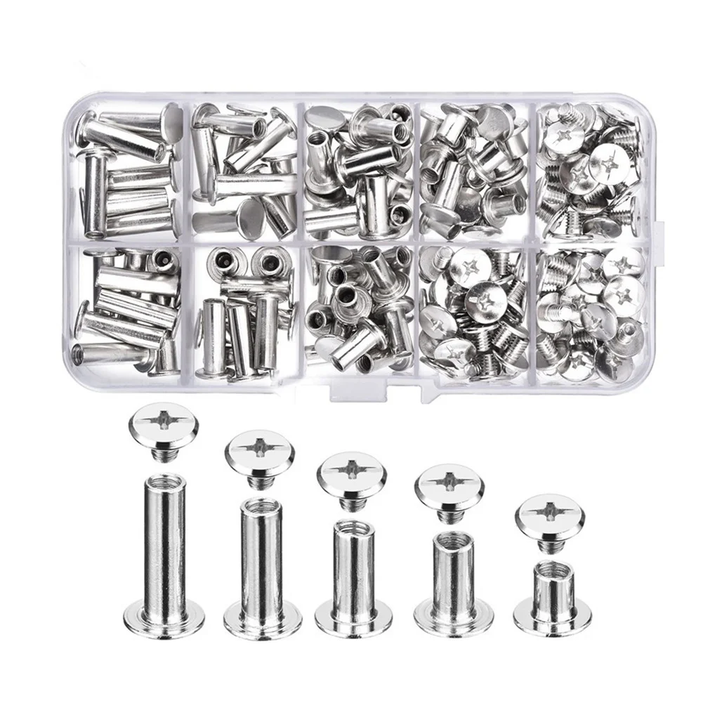 80 комплектов винтов Chicago, 5 размеров, 6, 10, 12, 15, 18 мм, крепежные винты, шпильки, заклепки, для кожи, переплета, альбома, поделок своими руками-ABRO