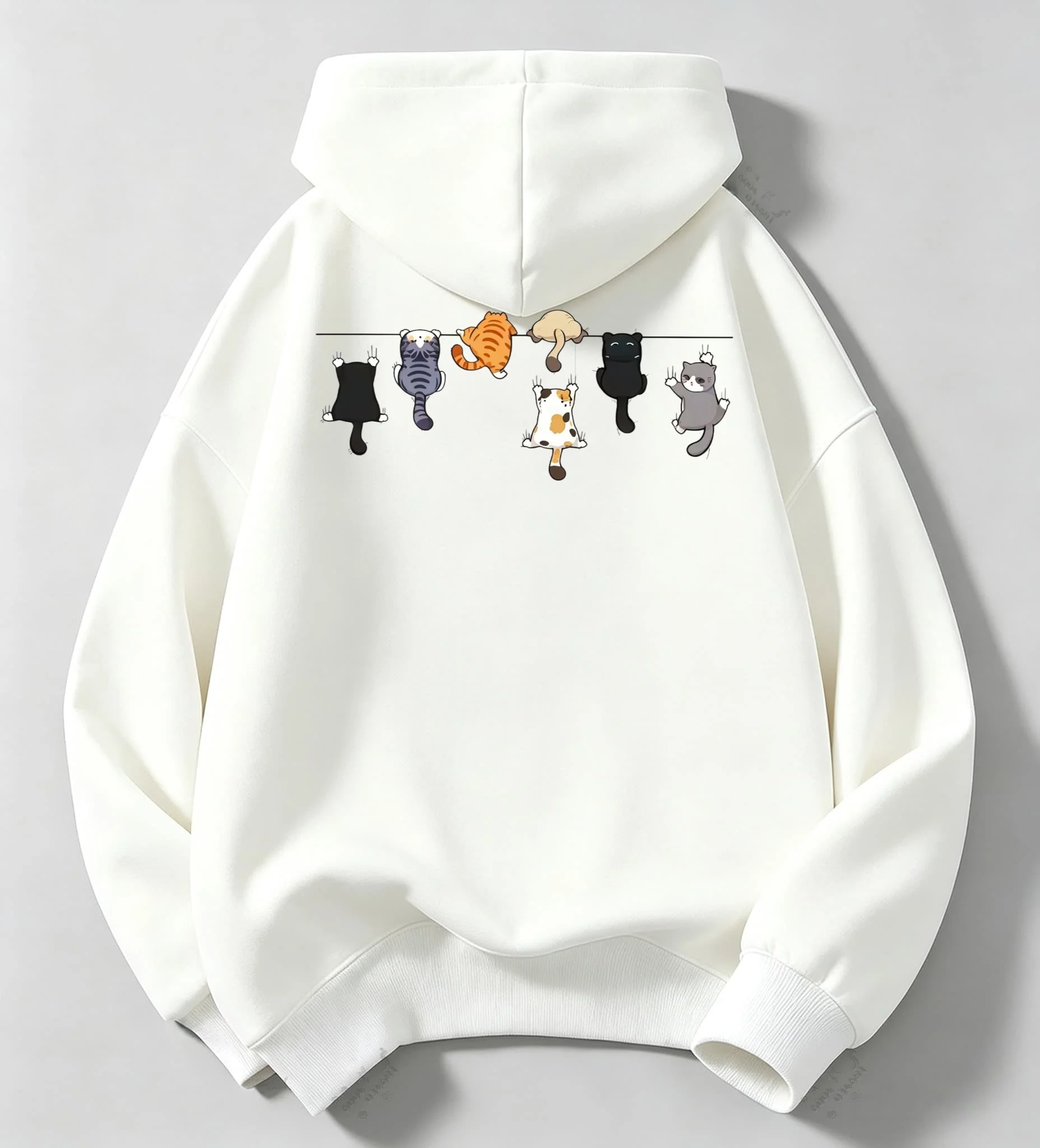 Kapuzenpullover mit Cartoon-Katzenmuster für Herren, geeignet für Frühling, Herbst und Winter, lässiger Kapuzenpullover in großer Größe, Streetwear für Paare. – Detail 11