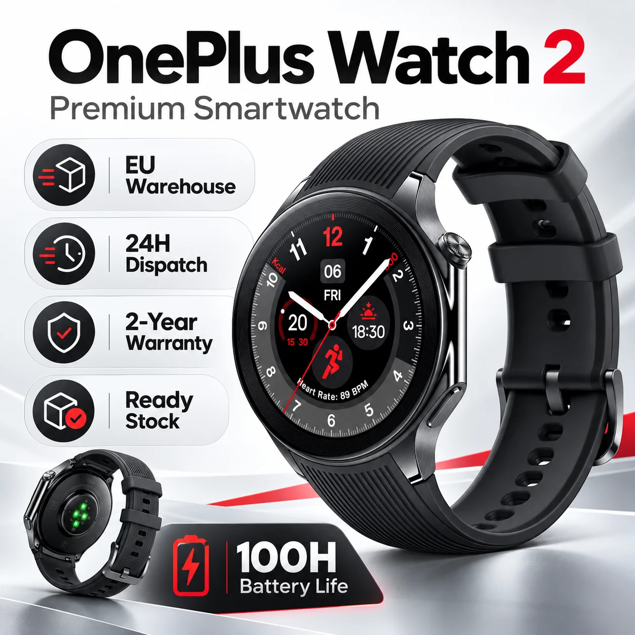 Neue Smartwatch OnePlus Watch 2 1,43'' AMOLED-Bildschirm WLAN GPS IP68 Google Pay
