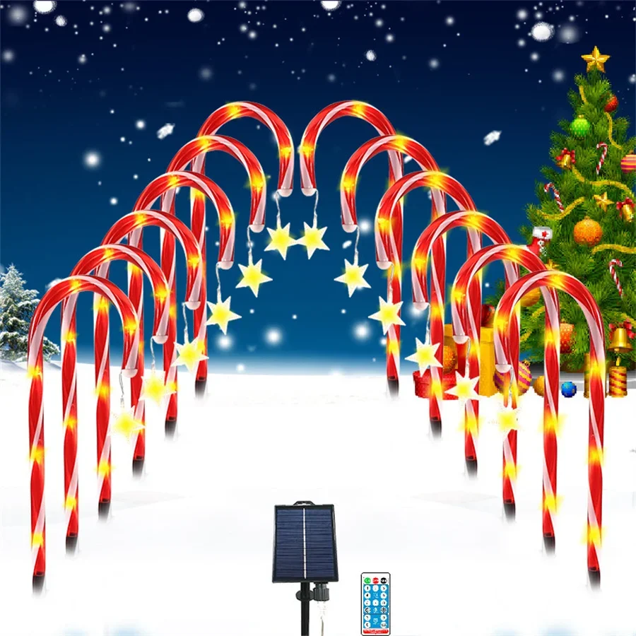 8 Pack Upgraded Waterproof Solar Christmas Candy Cane Light Outdoor Xmas Solar Pathway Stake Light Solar Pathway Makers Light