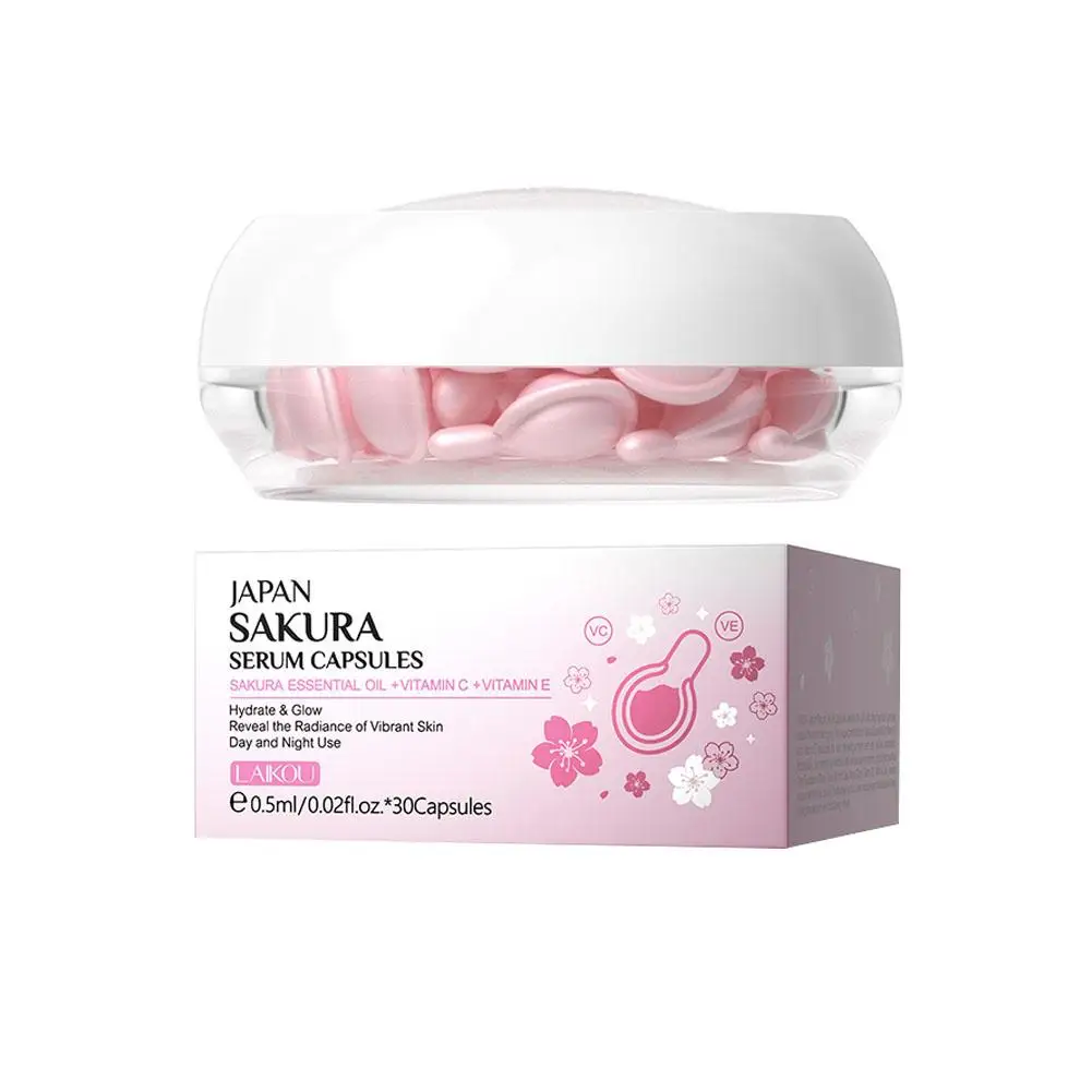 Laikou soro facial sakura cápsulas hidratante rosto 0.5ml * 30 cápsulas cuidados nutritivos reparação cápsulas pele o9o6