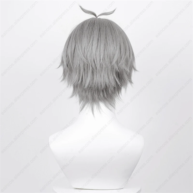 Wig Cosplay Anime Sugawara Koushi 30cm Wig abu-abu perak pendek Wig peran rambut sintetis tahan panas