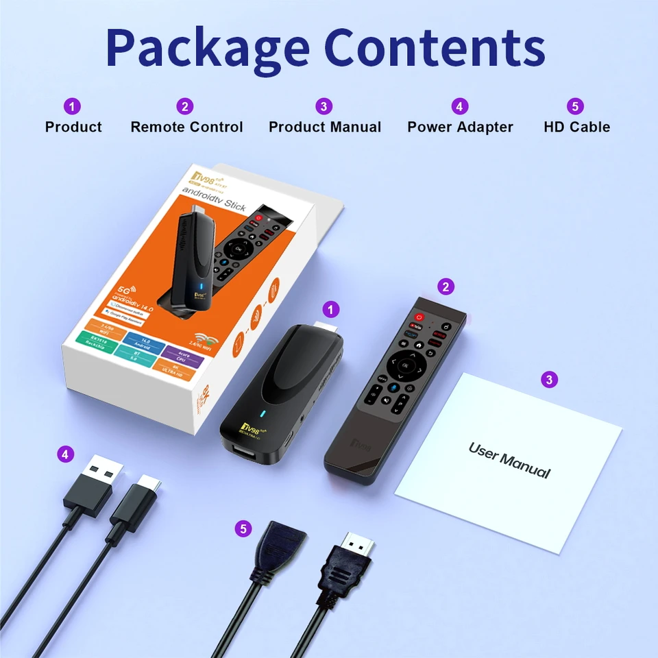 TV98 ATV X7 TV Stick Android 14 Rockchip RK3518 Quad Core WiFi 5G