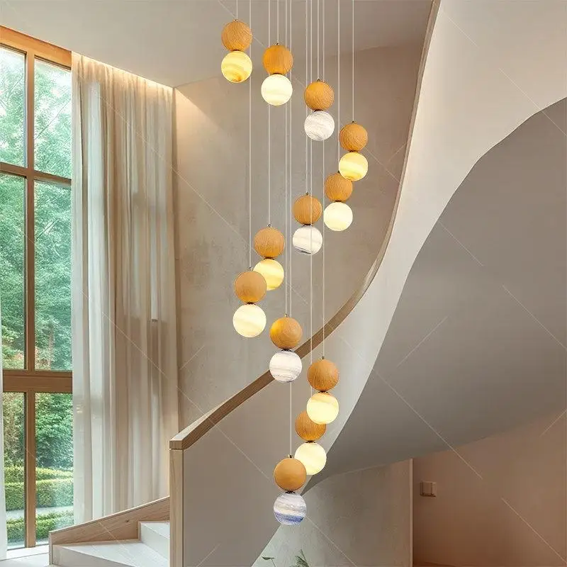 Modern Simple Style High Rise Stair Pendant Lamp Indoor Ceiling Spotlight Lighting Fixture for Living Room Interior Lighting