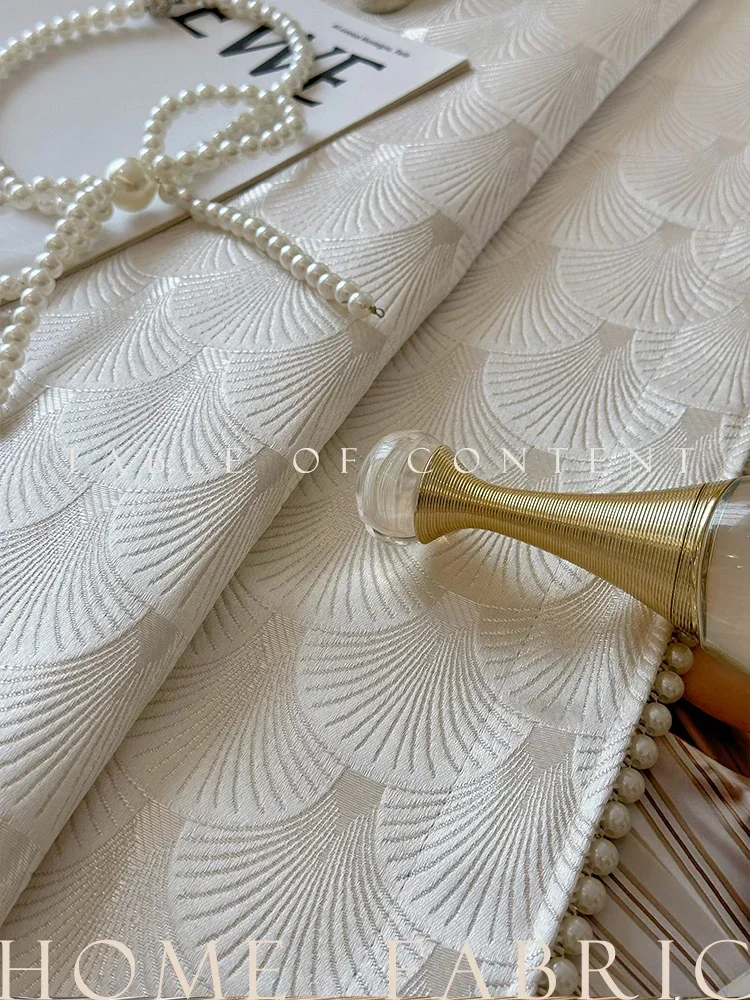 Custom Embossed Shell Grain Luster Pearl White Window Screen Curtains For Living Room Bedroom French Window Balcony Villa Window