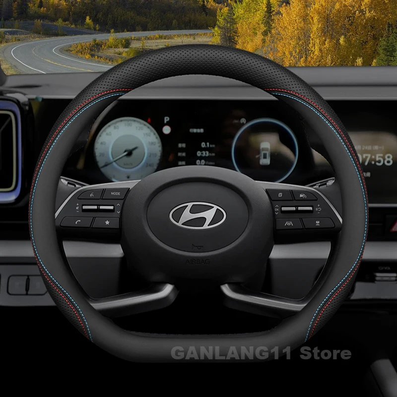 

Leather Car Steering Wheel Cover For Hyundai Inster Custo Grandeur IONIQ 6 2021-2025 Auto interior Hyundai IONIQ 5 Accessories