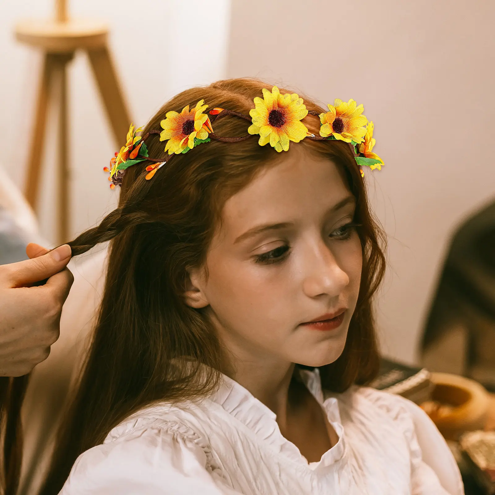 

2 шт. повязки на голову с подсолнухами, тканевые искусственные цветы, элегантное украшение для волос для невесты, подружки невесты, девочки-цветочницы, на свадьбу
