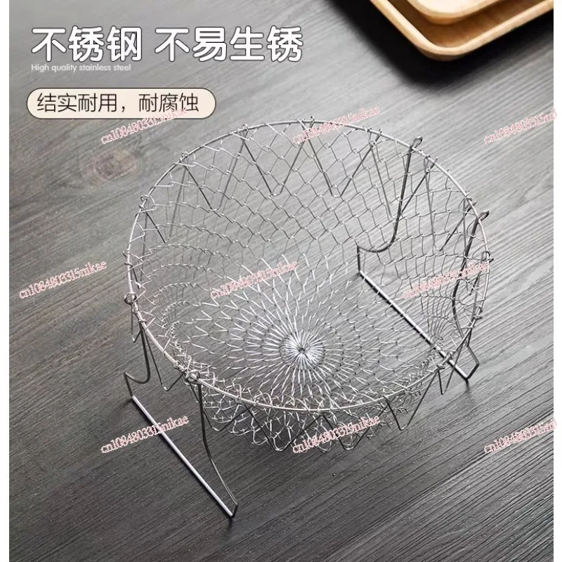 

Foldable 304 Stainless Steel Colander | Kitchen Frying/Blanching Basket - Oil Strainer & Food Strainer