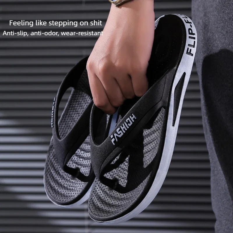Summer Men's Thick‑Sole Flip Flops, High Quality Durable Non‑Slip Odor‑Proof Slippers for Home Beach Outdoor Wear