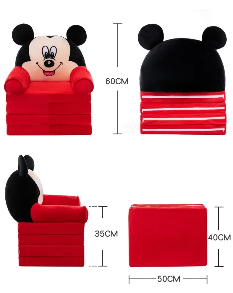 Disney Mickey Mouse Minnie składana mała Sofa urocza kreskówka fotelik dla dziecka upominki świąteczne potrójna zniżka giętka kanapa z bawełny