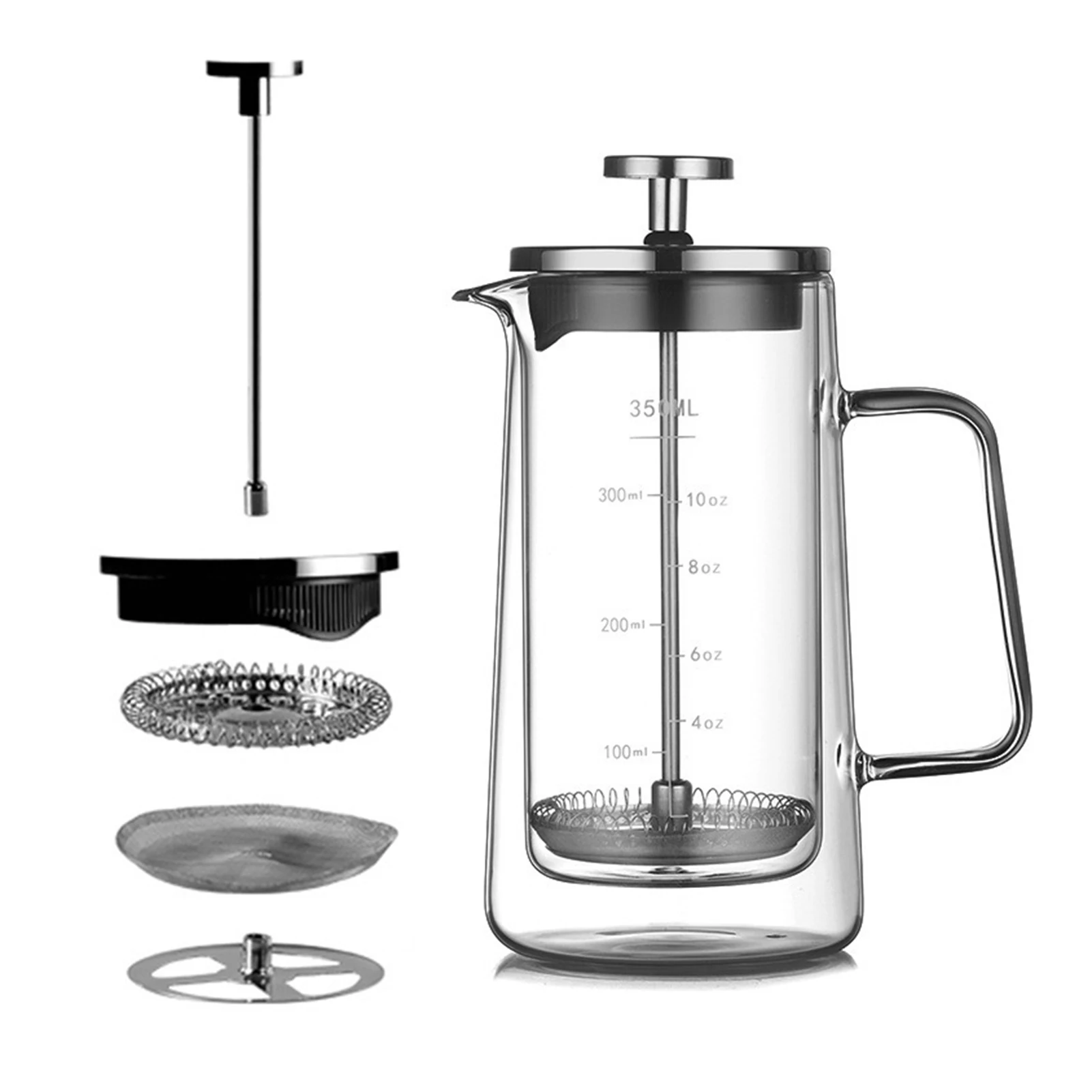 Double Wall French Press Coffee Maker With Fine Filtration System Heat Resistant Borosilicate Small Pour-over Coffee Brewer