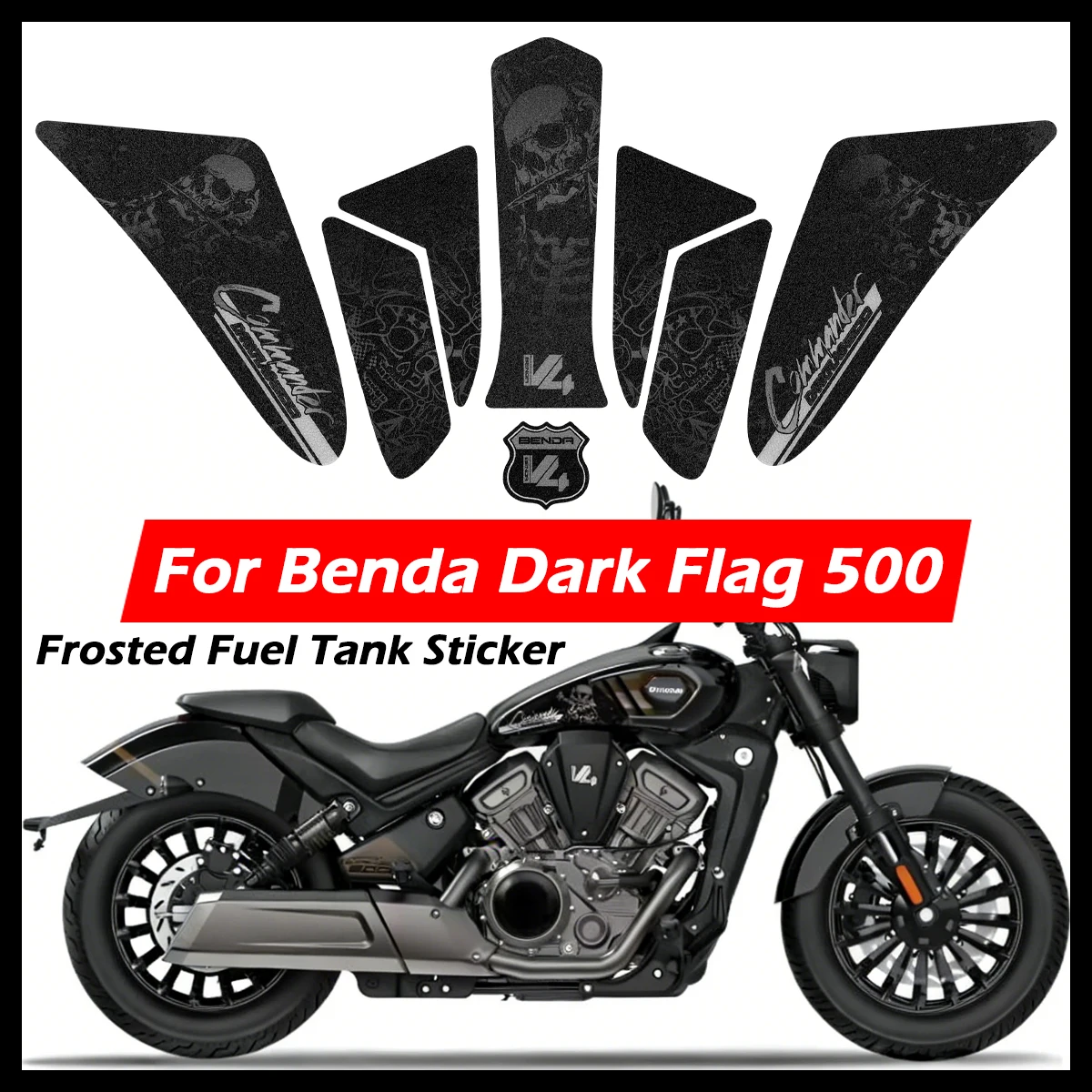 For Benda Dark Flag 500 Darkflag 500 V4 Cruiser Bobber Motorcycle Fuel Tank Stickers Frosted Anti-slip Moto Accessories Decals