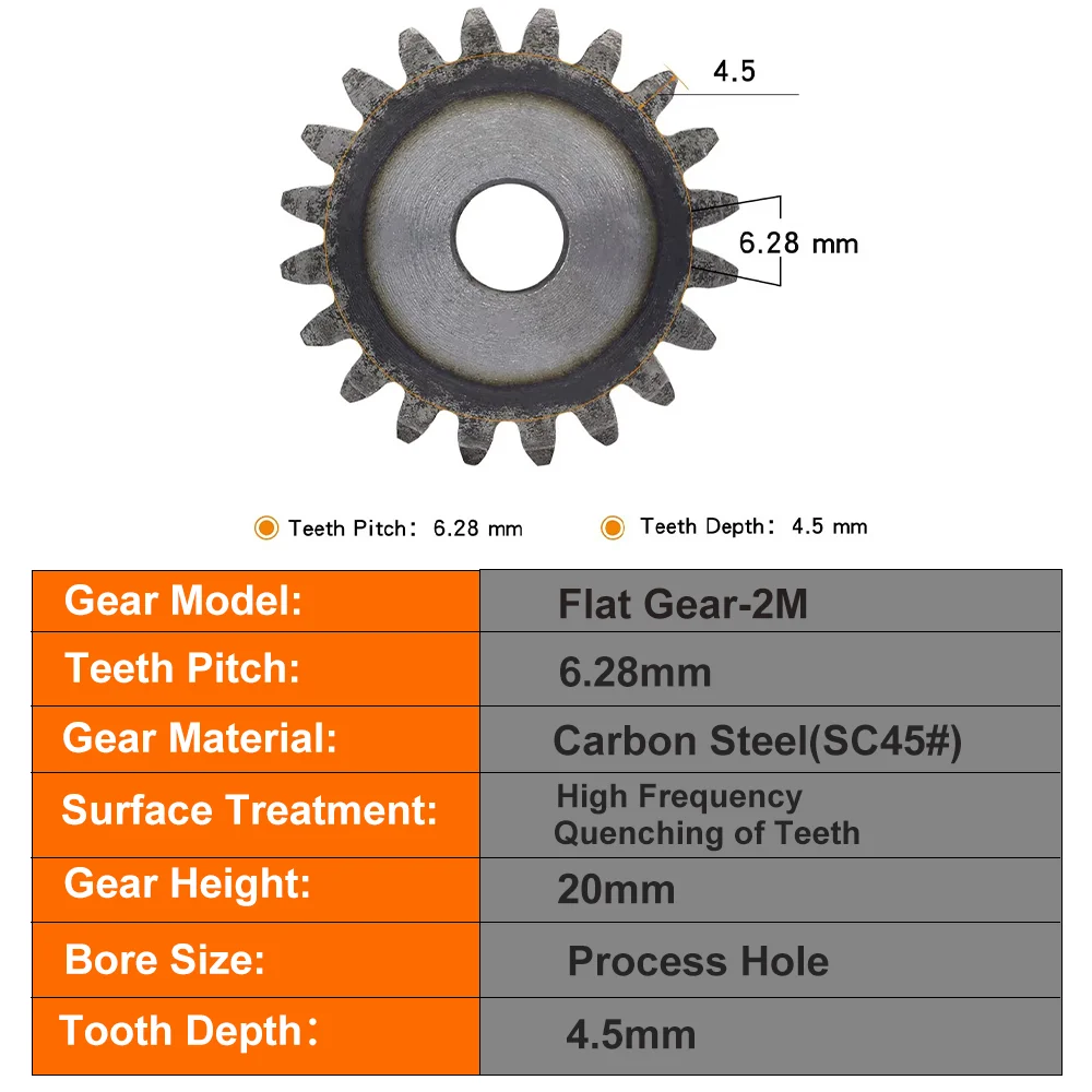 Cylindrical Gear 2M-10T/11T/12T/13T/14T~21Teeth SC45# Carbon Steel Spur Gear Total Height 20mm High Frequency Quenching Teeth