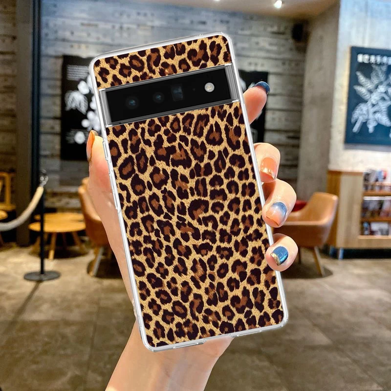 Casing ponsel motif macan tutul, casing penutup ponsel silikon transparan untuk Google Pixel 9 8 7 6 5 4 4XL 7A 6A 5A 4A 3A XL Pro 5G