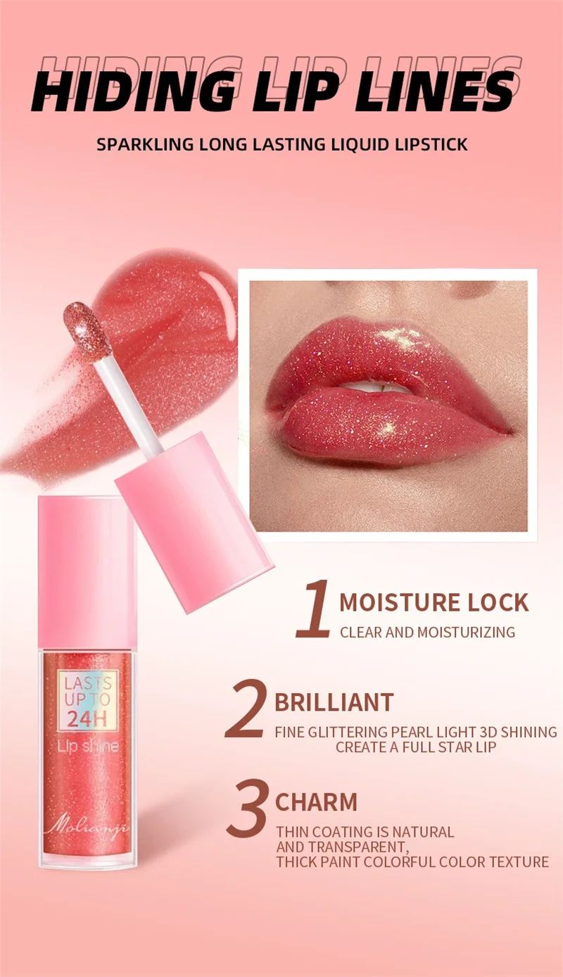 3 Farben Fließender Glitzer-Lipgloss Feuchtigkeitsspendender Diamant-Schimmer Lip Glaze Funkelnder Glitzer Flüssiger Lippenstift Perl-Lippentinte – Detail 3