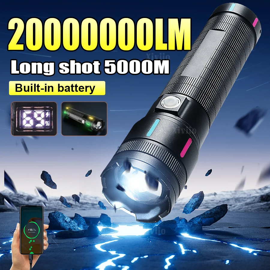 20000000LM Super Bright High Power Led Flashlights Rechargeable Flashlight Waterproof 15000mAh Battery Lantern Camping Light