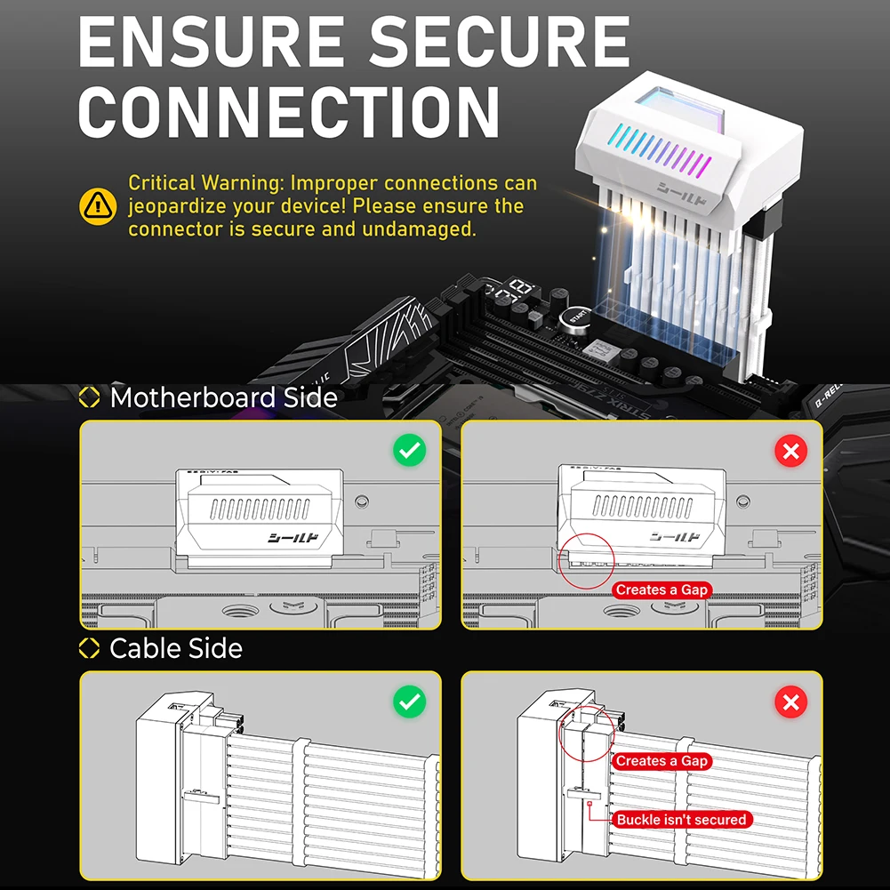 ATX 24-контактный разъем на 180 ° /90 °   Адаптер питания ARGB, материнская плата, кабель питания материнской платы, модульный разъем питания компьютера «сделай сам»