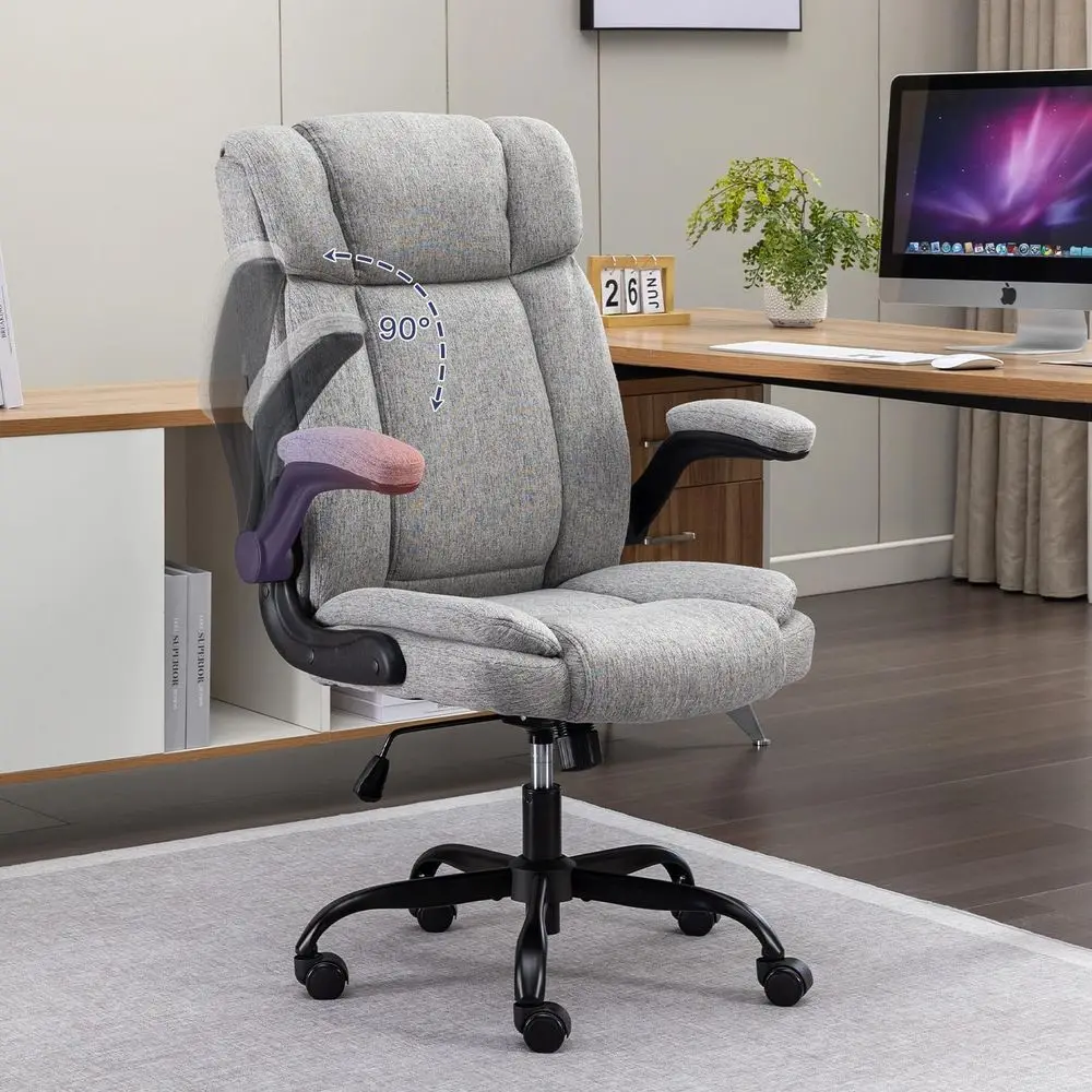 

Ergonomic High-Back Computer Desk Chair with Padded Fabric, Adjustable Height and Swivel Wheels (Grey)