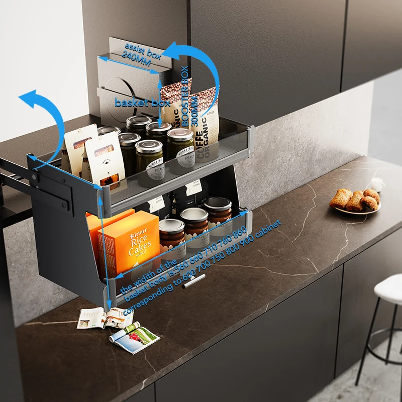 Pull Down Shelf Kitchen Cabinet Pantry Organizer Storage Modular Double Drop-down Hydraulic Elevator Lift Kitchen Basket