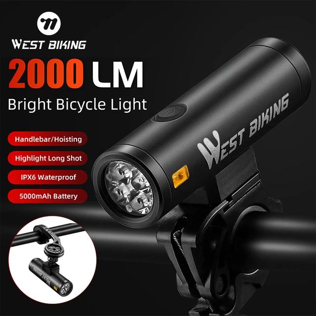 WEST BIKING Bicycle Front Light 2000LM Bike Light Type C Rechargeable LED 5000mAh Bicycle Headlight Waterproof Cycling Lamp AliExpress