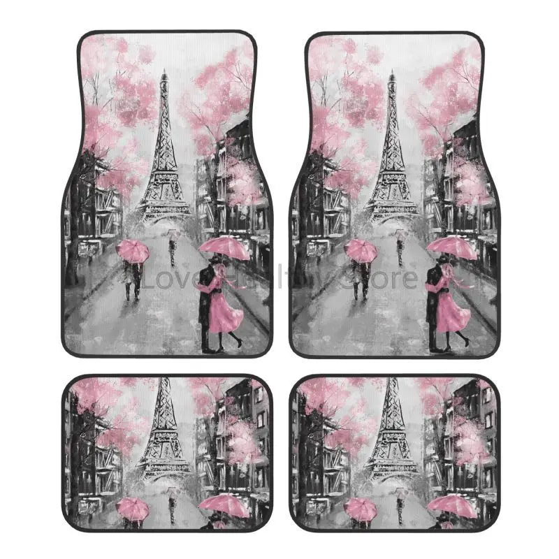 

Paris Eiffel Tower Car Floor Mats Set of 4 Pieces Universal Vehicle Front Rear Carpets Rugs Non-Slip Auto Foot Mats All Weather