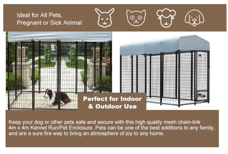 Heavy Duty UV-Resistant Waterproof Roof Welded Wire Steel Dog Kennel Playpen Fence With Secure Lock