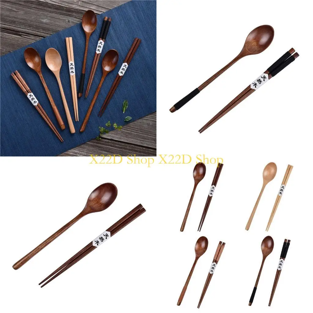 X22D Sustainable Wooden Dining Set Chopsticks Spoon Natural Grains Kitchen Essential