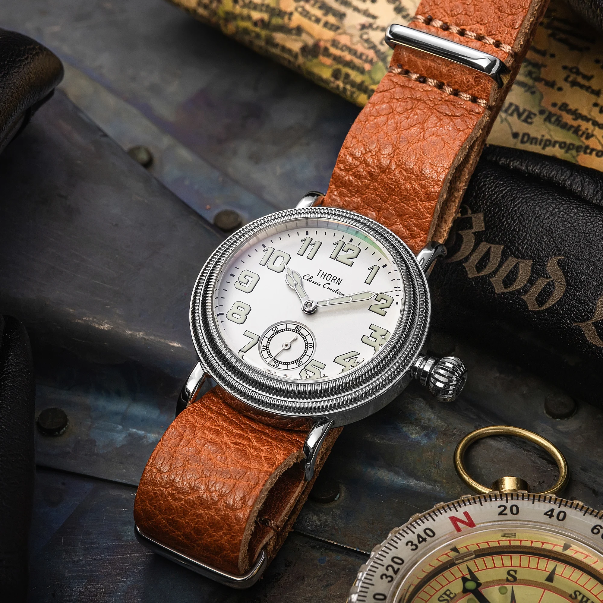 【T013】THORN Uhr 36 mm Durchmesser Vintage Fliegeruhr ST1700 Handaufzug Mechanische Uhrwerkuhr Schweizer Leuchtkraft – Detail 19