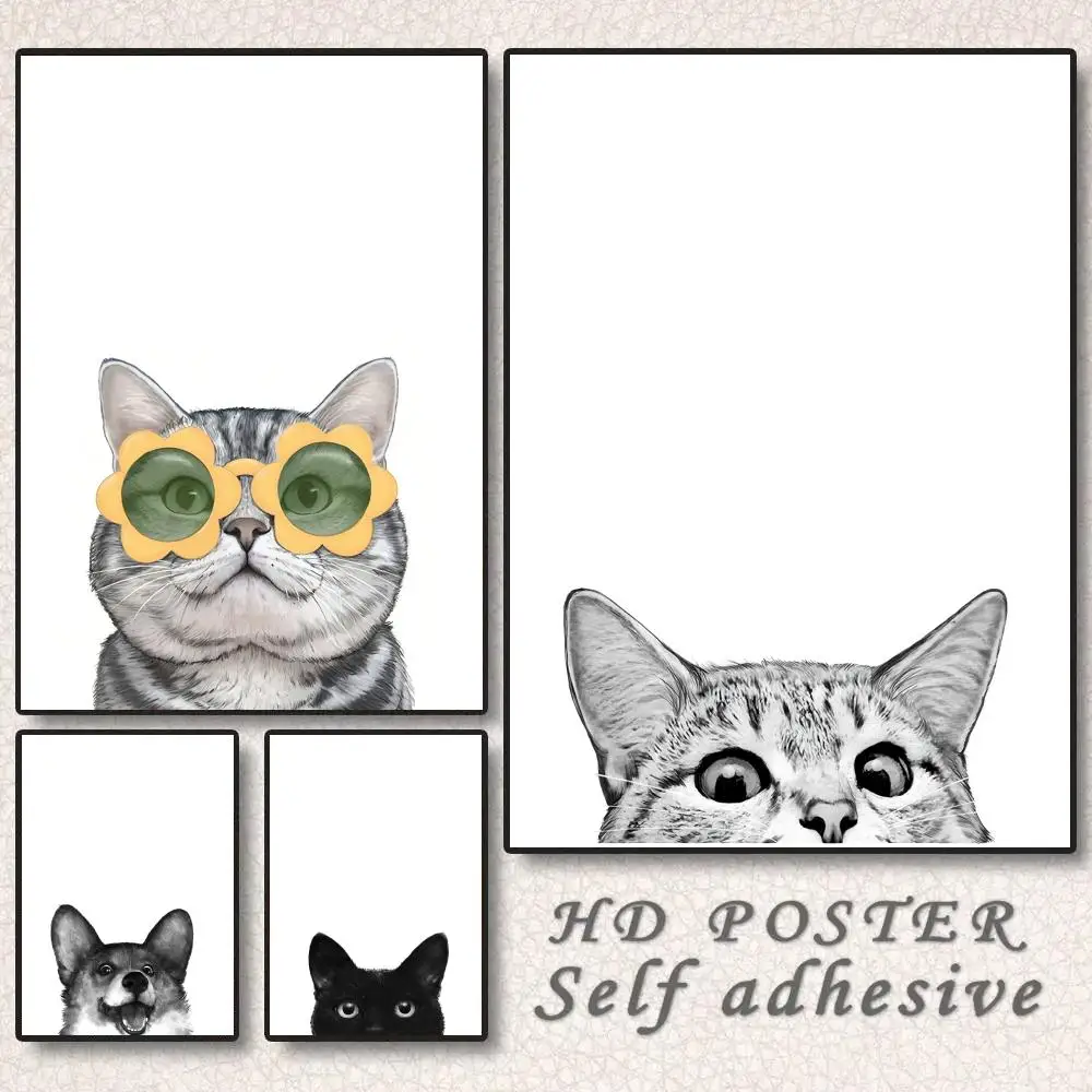 

Cute Cat Dog Animals Poster Room Wall Art Decor Waterproof Stickers For Home Bar Bedroom Decoration