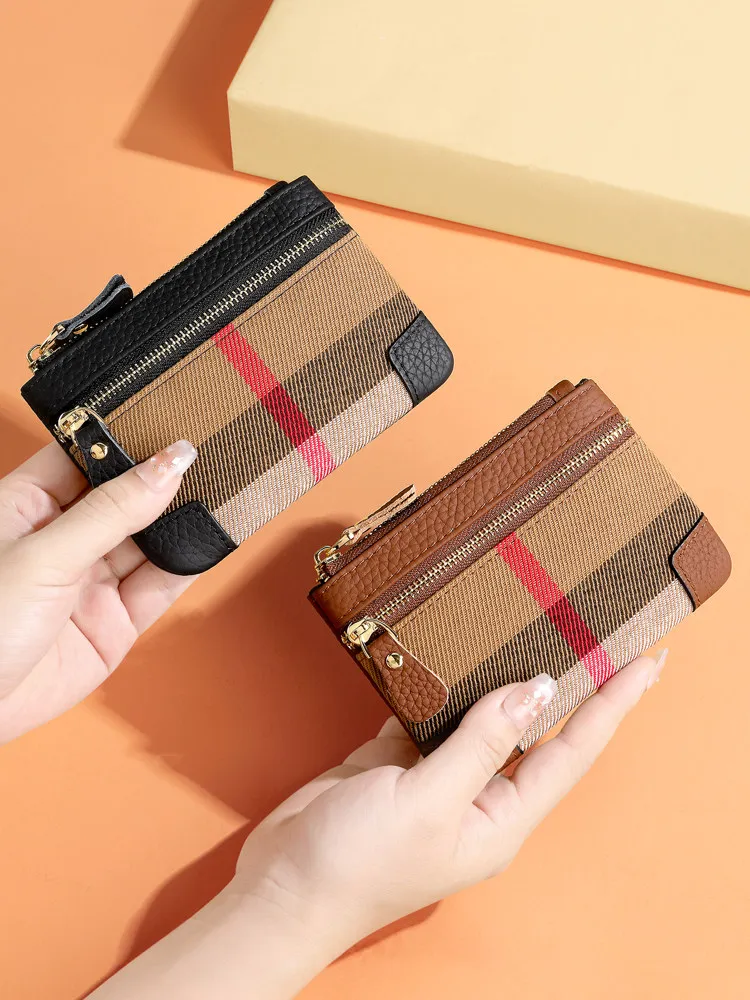2026 New Style Coin Purse Mini Card Holder Ultra-Thin Compact Plaid Coin Storage Bag Handheld Key Case