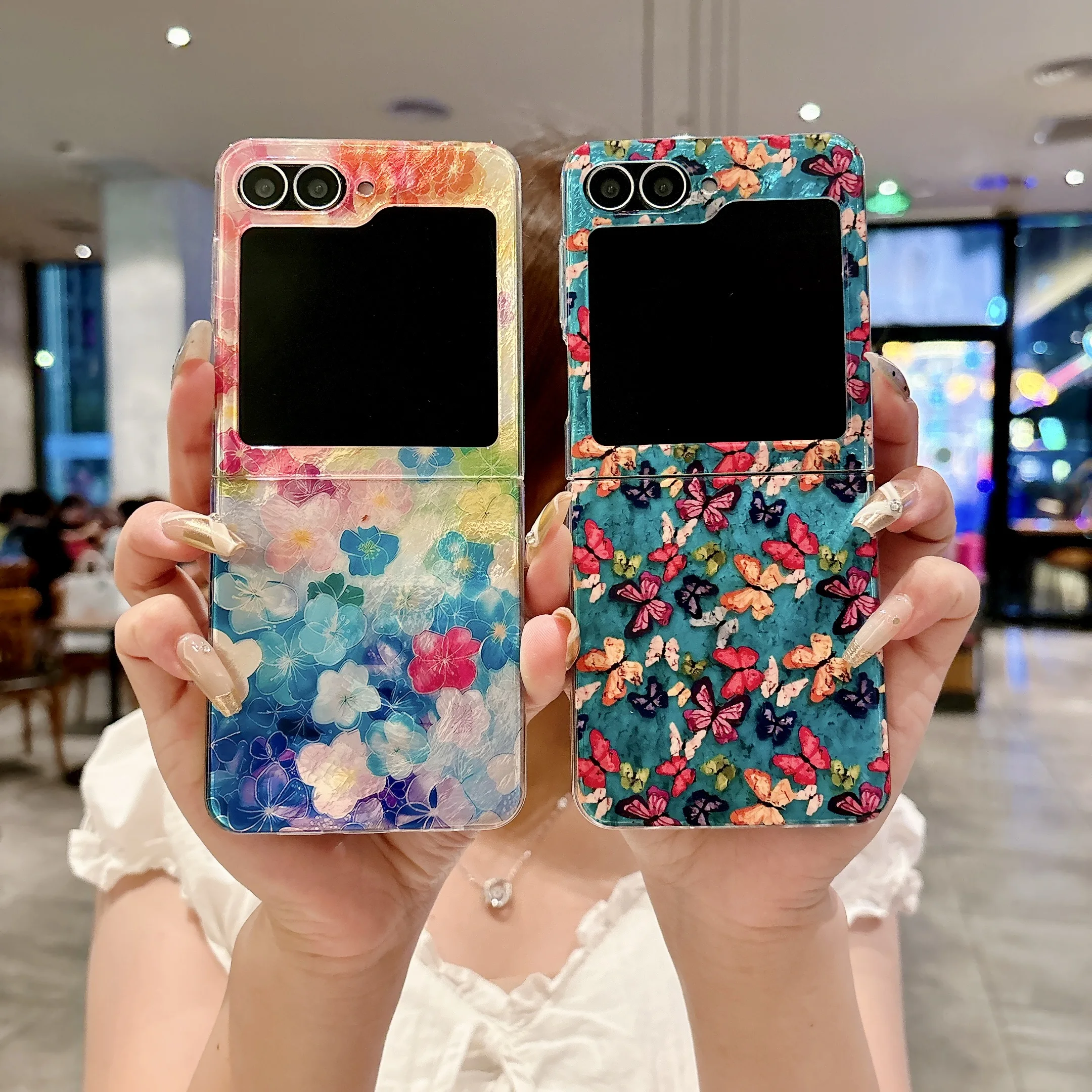 

Back Cover For Samsung Galaxy Z Flip 7 6 5 Case Blue Laser Oil Painting Flower Butterfly Soft Tpu Shockproof Phone Case