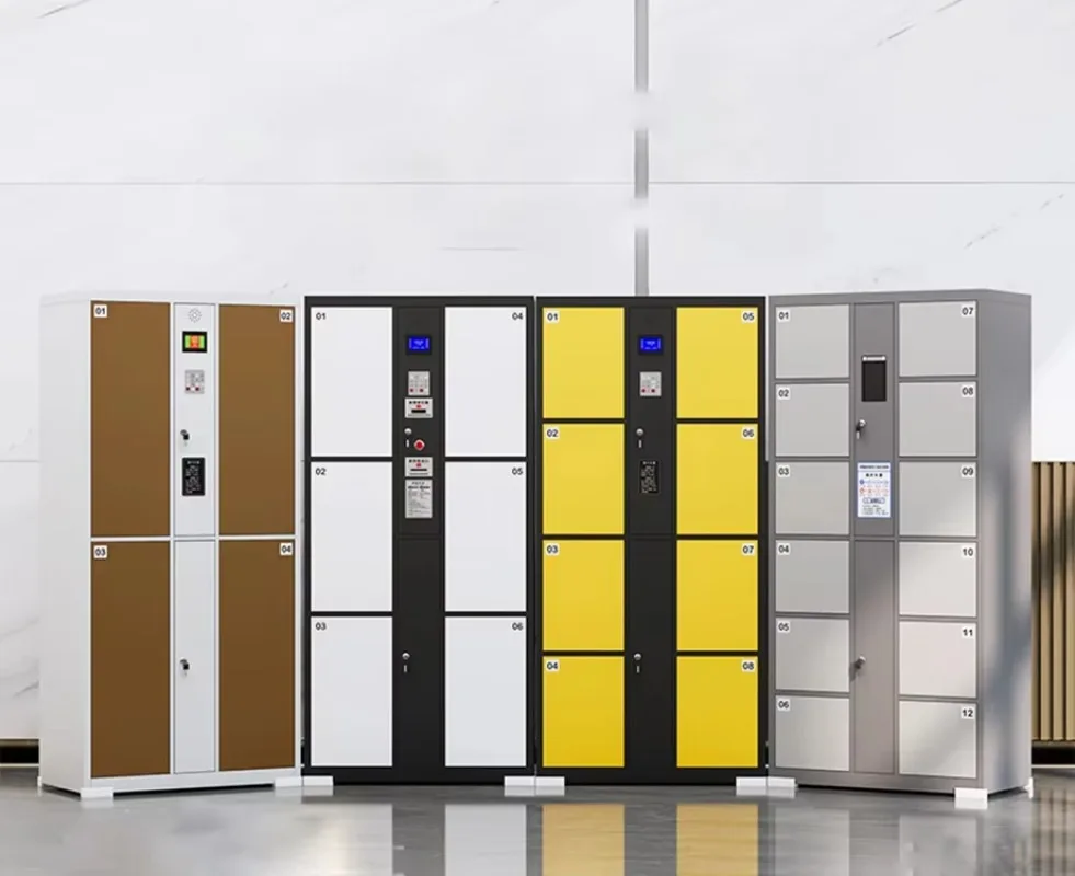 Steel Storage Locker Facial Fingerprint Barcode Keypad Electronic Floor Mounted Custom