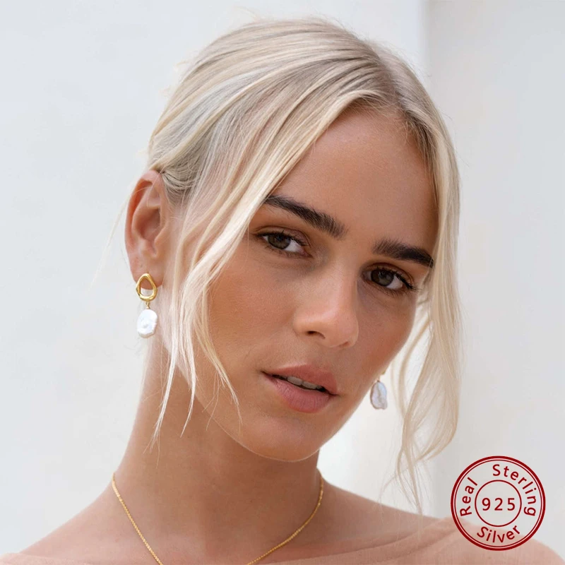 

Earrings 925 Sterling Silver Original Certificate Irregular White Shell Earrings For Women Fashion Free Shipping Fine Jewelry