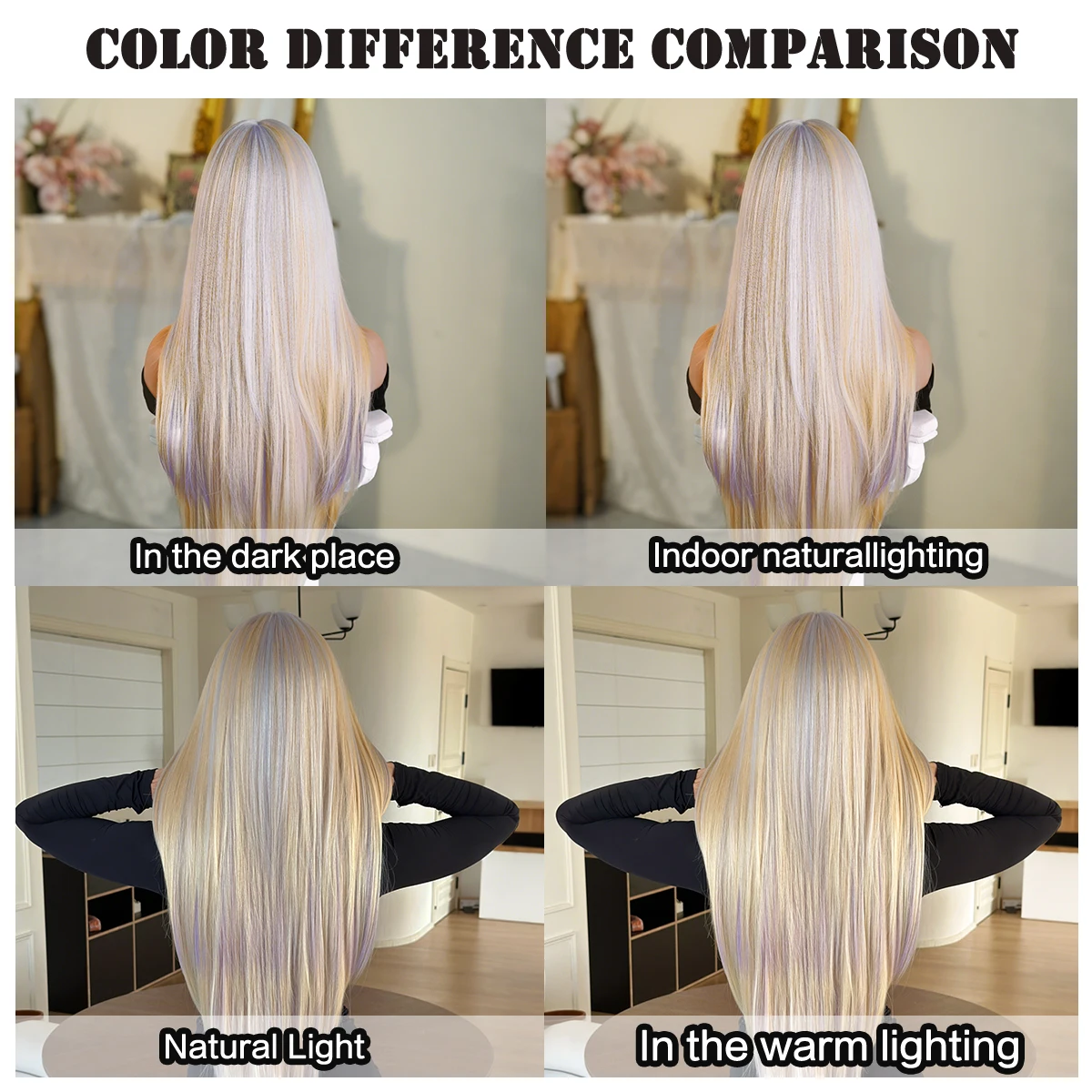 7JHH WIGS Long Straight Blonde Highlight Purple Wig for Women Synthetic Modest Fashion Wear and Go Colourful Wigs with Neat Bang - view 6
